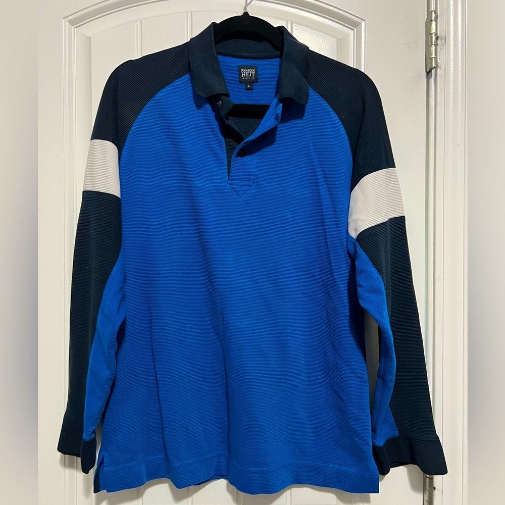 Men’s Fahrenheit blue white long sleeve Tshirt
